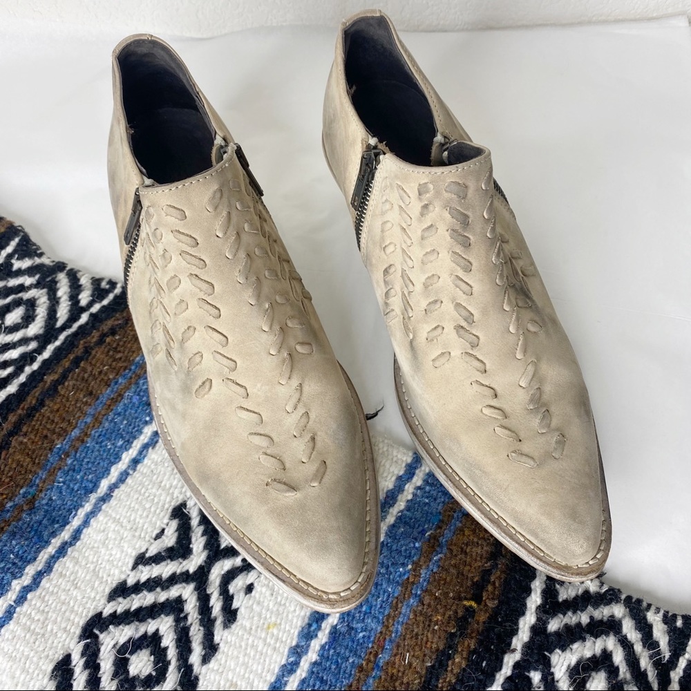 Free People Tan Braided Leather Cowboy Ankle Booties